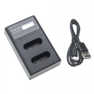 vhbw Chargeur USB double remplacement pour Sony BC-CSXB, BC-DCY pour cam&eacute;ra action-cam + c&acirc;ble micro-USB + &eacute;cran LED 4,2 V - Neuf