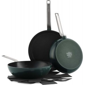 Jexnovashop-Evolution 3 Pi&egrave;ces Po&ecirc;les Et Woks Antiadh&eacute;sifs En C&eacute;ramique Saine Anodis&eacute;e Dure, Sans Pfas, Induction, Lavable Au Lave-Vaisselle, Va Au Four, Vert Sapin - Neuf
