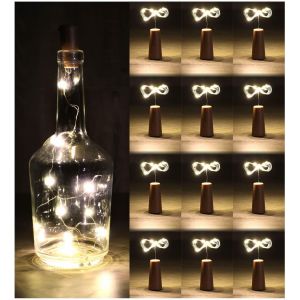 TRAHOO-&reg; 12x Lampe pour Bouteilles LED - Guirlande Lumineuse en Li&egrave;ge pour l'int&eacute;rieur, pour Bouteilles de Vin et de Champagne Vides - Mini Lampes LED avec Fonctionnement sur Piles (012 pi&egrave;ces) - Neuf