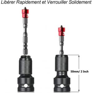 Adaptateur t&eacute;lescopique pour douille 1/2"" vers hexagone 1/4"" - Lot de 2 - Neuf
