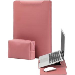 acdsgd-13,3-14 pouces Housse pour Ordinateur Portable avec MacBook/iPad/Surface/Lenovo/HP, en Cuir PU, avec Fonction Support, Tapis de Souris et Poche de Rangement pour Chargeur - Couleur sable rouge - Neuf