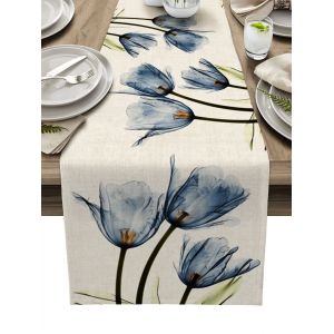 Chemin De Table D&eacute;coratif D'&eacute;t&eacute; 33 X 180 Cm (Tulipes Peintes &Agrave; L'encre), Chemin De Table En Toile De Jute D&eacute;cor&eacute; Pour Mariage, &Eacute;t&eacute;, Automne, F&ecirc;tes En Ext&eacute;rieur - Neuf