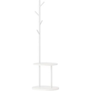 SUBZONAL-Portemanteau en L avec 4 Crochets, Portant &agrave; V&ecirc;tements avec 2 &Eacute;tag&egrave;res de Rangement, Autoportant, Vestiaire, pour V&ecirc;tements, Chapeaux, Sacs, Entr&eacute;e, Couloir, Salon, Chambre, Blanc EWT50YM01 - Neuf