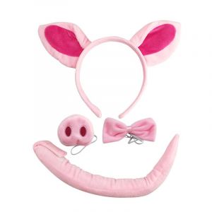 Ensemble d'accessoires pour costume de cochon - Serre-tête, n?ud papillon, museau et queue roses duveteux pour costumes de porcelet pour tout-petits et enfants - Neuf