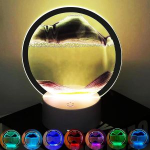 Meimie-Lampe De Table 3d - Sable - Art Mobile - Décoration De Sablier Rotatif À 360° - 16 Couleurs Changeantes - Lampe De Bureau À Mouvement Liquide Rvb - Multicolore - Mer Créative - Sable Rapide - Art - Neuf