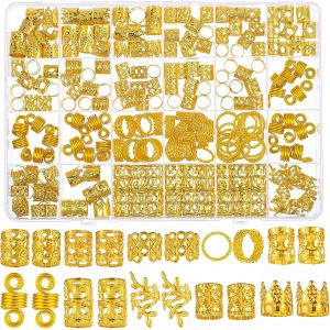 Kalvd-220 Pièces Bijoux Cheveux Tresse Doré,Bijoux De Cheveux Dorés Pour Tresses Avec Pendentifs Dorés,Bijoux Cheveux Doré,Bijoux Dreadlocks Pour Femmes,En Métal,Avec Boîte De Rangement - Neuf