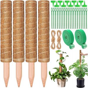 ASFASFq-Tuteur Monstera 4 PCS 40 CM, Bâton en Fibre de Coco Naturelle avec Ficelle et Liens de Fixation, Support Extensible pour Plantes Grimpantes, Tuteur pour Plantes d'Intérieur et de Jardin - Neuf