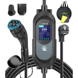 MEVRONISSHOP-Chargeur Voiture Electrique 6 M&egrave;tre 3.68KW | 8-16A | 0-12H | IP65 EV Chargeur Type 2 avec Support Mural, &Eacute;cran num&eacute;rique, Portabilit&eacute; Cable Recharge Voiture &Eacute;lectrique Type 2 avec Sac - Neuf
