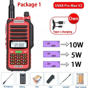 Baofeng-Talkie Walperforé étanche,haute puissance,jambon CB,radio,mise à niveau de UV9R UV5R Pro UV16 UV82 MAX,portée de 50km,UV68 Pro Max V2,2023 - Type V2 Red 1-Usb plug - Neuf