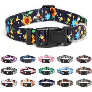 Eryi-Collier Pour Chien, Collier Classique En Nylon Réglable, Fleur, Océan, Forêt, Tribal Design, Tournesol, Flora, Léopard, Pour Petits, Moyens Et Grands Chiens (S, Tournesol) - Neuf