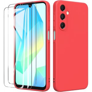 Eryi-Coque Pour Samsung Galaxy A16 5g / 4g (6.7"") Avec 2 Verre Trempé Protection Écran,Housse Liquide Souple En Silicone Tpu Antichoc Bumper Étuis Anti Rayures Case Cover - Rouge - Neuf