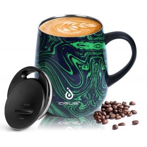 Sjzg-&reg; Tasse &Agrave; Caf&eacute; Et &Agrave; Th&eacute; &Agrave; Double Paroi Isol&eacute;e Sous Vide En Acier Inoxydable Avec Poign&eacute;e Antid&eacute;rapante Et Couvercle De Module Coulissant Et Grand Volume (Vague Verte) 470 Ml - Neuf