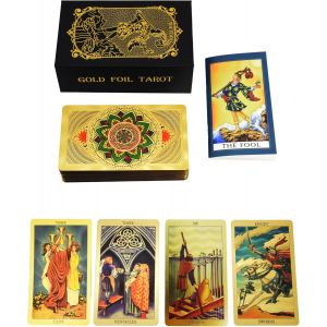 Chenquansarl-Jeu De Tarot Anglais Or De 78 Cartes Avec Guide Couleur De 36 Pages Pvc Imperm&eacute;able Et Infroissable Convient Aux D&eacute;butants Imperm&eacute;able Et Durable (Golden Lotus) - Neuf