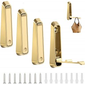 4 Pi&egrave;ces Crochets Muraux Pliable, Crochet Mural en Aluminium, 90&deg; Pat&egrave;res Portemanteaux pour Accrocher Manteaux, Sacs et Chapeaux, Dor&eacute; - Neuf