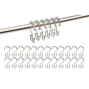 24 crochets de rideau de douche &agrave; double glissement en m&eacute;tal antirouille pour salle de bain - Neuf