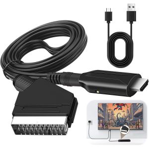 VornixorSarlshop-Convertisseur P&eacute;ritel vers HDMI, Adaptateur Peritel vers HDMI Convertisseur Vid&eacute;o Audio HD 720P/1080P Adaptateur P&eacute;ritel vers HDMI Tout en Un avec USB C&acirc;ble pour HDTV STB VHS Xbox PS - Neuf