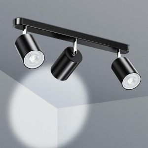 KAL-Plafonnier Noir 3 Spots Led Orientable, Spot Mural Interieur, Rampe Spots Et Rails De Spots Moderne,Plafonnier Salon,Chambre À Coucher, Cuisine¿Avec 4 Gu10 Ampoules¿ - Neuf