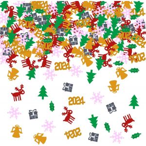 Confettis de Noël, décoration de table de Noël, 30 g, confettis à paillettes, décoration de table, 2024, flocons de neige, renne et sapin de Noël - Neuf