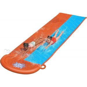 Chenquansarl-Double Piste De Glisse - Jeu D'eau - 52328 - Orange - Plastique - 4,88 M X 1,38 M - Jouet Enfant - Jeu De Plein Air - Ventriglisse - Tapis Glissant - &Agrave; Partir De 5 Ans - Neuf