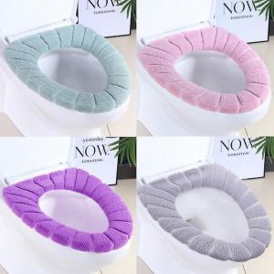Lot de 4 housses de si&egrave;ge de toilette lavables, coloris rose, violet, vert et marron - Neuf