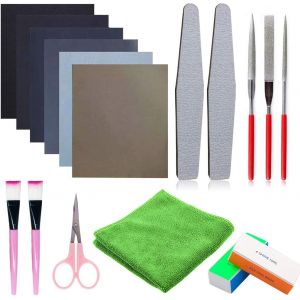 17 PCS Silicone Moule de Outil, Kit de Polissage de R&eacute;sine, Papiers Abrasifs, Blocs de Polissage, Chiffon de Polissage, Ciseaux, Brosses pour Fournitures de Fabrication de Bijoux - Neuf