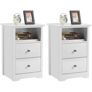 Ulteronixshop-Tables de Chevet Lot de 2, Table de Nuit en Bois, 2 Tiroirs, 1 Compartiment, Tables d'Appoint, Chambre Salon Bureau Blanc - Neuf