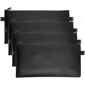 asas-Sac De Billet En Pu,4Pcs Pochette De Dépôt Avec Fermeture Éclair,Pochette Porte Monnaie Imperméable,29 X 15,5Cm Portefeuille Porte-Monnaie,Adapté Aux Affaires,À La Maison,À L'École(Noir) - Neuf