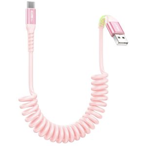 KALANKA-Cable USB C Spiralé, 3A Cable USB C Charge Rapide, ¿0.4M-1M¿ Cable USB vers USB C pour Android Auto, iPhone 16/15 Plus Pro, Galaxy S24 S23, Huawei, Xiaomi, Sony, MacBook-Rose - Neuf