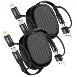 Thef-5 En 1 Cable Multi Chargeur[2pack, 1.2m], Pd 60w Câbles Universel Usb A/C Vers Usb C/Lightning Charge Rapide Câble Rétractable Multi Embout Pour Iphone 16/15/14/13 Pro Max/Se/Ipad/Carplay - Neuf