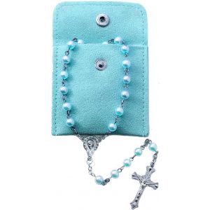 Kal-1 Chapelet Catholique Pour Communion Avec Croix Rétro, Pochette Cadeau Élégante En Velours, Pour Baptême, Communion, Mariage, Fête (Bleu) - Neuf