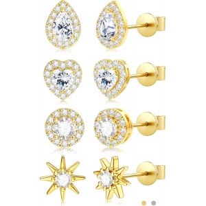 Kal-Boucles D'oreilles Femme Argent 925, Boucle D'oreille Femme Or, Piercing Oreille Cartilage Femme, Hypoallergéniques Boucles D'oreilles Avec 5a+ Zircone - Neuf
