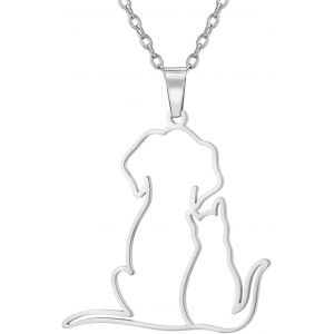 Kal-Collier Mignon En Forme De Chat Et De Chien Avec Pendentif En Acier Inoxydable Pour Amoureux Des Chats Et Des Chiens Bijoux Pour Femmes Et Hommes - Neuf