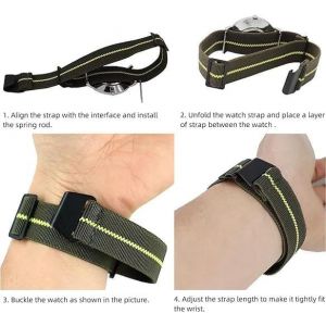 Bracelet De Montre &Eacute;lastique Nylon Style Marine Nationale Parachute Bracelet Montre En Tissu Remplacement Avec Crochet Boucle Noir/Argent&eacute; Homme Femme,18/20/22mm - Neuf