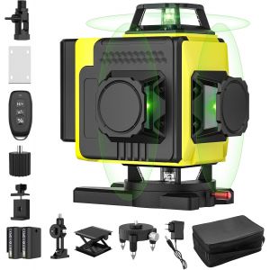 JEXNOVASHOP-Niveau Laser Autonivelant 360° X 4, Lazer Niveaux Chantier 4d 16 Lignes Laser, Mode Impulsion ExtéRieur, 2 X Batterie,Nivellement Automatique, Support Rotatif, TéLéCommande (Sans TréPied) - Neuf