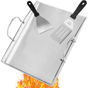 Ulteronixshop-Plancha universelle en acier inoxydable avec 2 spatules pour barbecue, 40 x 30 cm, pour barbecue &agrave; gaz Weber, Enders, Burnhard et accessoires de rechange pour barbecue au charbon de boi - Neuf