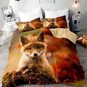 Ulteronixshop-3d Renard Imprim&eacute; Housse De Couette Parure De Lit 2 Personnes, Microfibre Ensemble De Literie Avec Housses De Couettes Taies D'oreillers (140x200cm,Renard D'automne) - Neuf