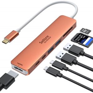 LORANKA-Adaptateur USB C, Hub USB C HDMI 4K, PD 100W, USB C 3.0, 2*USB 3.0 Lecture de Carte SD/TF, Dock USB C Multiport 7-en-1 Compatible avec MacBook Pro/Air M1 M2 ChromeBook Pixel iPad Pro Tablette - Neuf