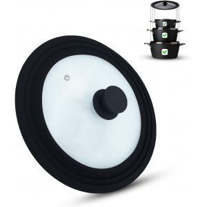 Kalanka-Couvercle Universel En Verre, Casseroles Et Po&ecirc;les 16/18/20 Cm, Avec Valve D'&eacute;chappement Et Bord En Silicone. - Neuf