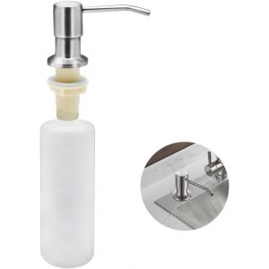 KAL-Distributeur De Savon Évier Cuisine, Distributeur De Détergent Encastrable En Acier Inoxydable De Cuisine 350 Ml, Distributeur De Savon Rechargeable Avec Pompe Rotative À 360 ° (Acier Inoxydable) - Neuf