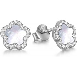 Kgabery-Boucles D'oreilles Argent 925 Pour Femme,Studs Collier Bijoux Set Fleur 5 Pétales Avec Onyx Noir,Cadeaux Hypoallergéniques Pour Fille Anniversaire Mariage Saint-Valentin - Neuf