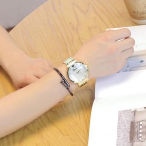 Montre-Bracelet A Quartz Simple En Alliage De Strass Pour Femme, Cadran Rond (Dore) - Neuf