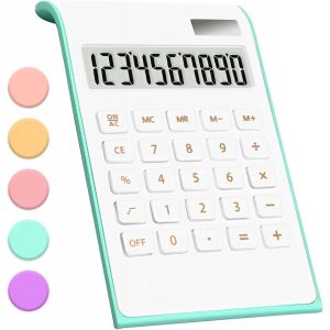 KALANKA-Calculatrice de Bureau Bleu Sarcelle, Fournitures et Accessoires de Bureau Verts, Calculatrice de Bureau de Base à Batterie solaire à 10 Chiffres, Calculatrice de Bureau Double aliment - Neuf