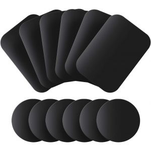 Plaques De M&eacute;tal Lot De 12 Pour Support T&eacute;l&eacute;phone Voiture Magn&eacute;tique, Plaque De M&eacute;tal Mince Avec Adh&eacute;sif Pour Aimant De T&eacute;l&eacute;phone - 6 Rondes Et 6 Rectangles - Neuf