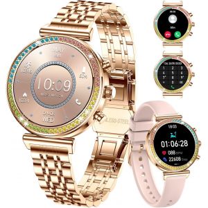 Montre Intelligente Pour Femmes, &Eacute;cran Hd 1,27 &raquo;, Appels Bluetooth, Fitness Tracker, Montre Intelligente Sportive Pour Femmes Pour T&eacute;l&eacute;phones Android Ios, Fr&eacute;quence Cardiaque/Moniteu (Or)[Z2023] - Neuf
