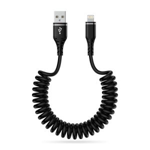 LORANKA-C&acirc;ble Lightning spiral&eacute; pour voiture, [0,4 m &agrave; 1,8 m] Apple Carplay &iquest; C&acirc;ble de charge r&eacute;tractable pour iPhone 14 13 12 11 Pro Max SE XS XR X 8 7 6 Plus i Pad - Neuf