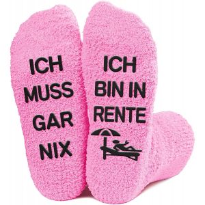 Jgd-Chaussettes Amusantes Pour Femme Avec Inscription En Allemand &laquo; Ich Bin In Rente Ich Muss Gar Nix &raquo;, Cadeau De Retraite, Cadeau Pour Femme, Cadeau De Retraite, Chaussettes Douillettes, - Neuf