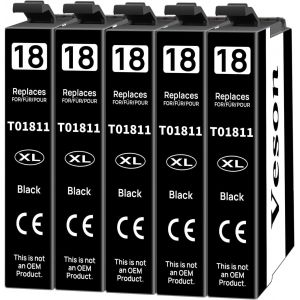 Cartouches D'Encre 18Xl Compatibles Avec Epson 18Xl Multipack Pour Epson Xp 322 Pour Xp-215 Xp-205 Xp-225 Xp-305 Xp-325 Xp-422 Xp-405 Xp-415 Xp-425 Xp-315 Xp-312 Xp-412 Xp-102,5 Noir - Neuf