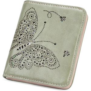 CAUC-Petit portefeuille avec fermeture &eacute;clair anti-RFID pour femme u2013 Portefeuille fin en cuir v&eacute;g&eacute;talien &agrave; deux volets, porte-cartes et poche pour pi&egrave;ces de monnaie avec fen&ecirc;tre pour carte - Neuf