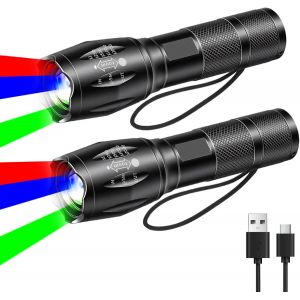 CMWX-lampe de poche LED 4 en 1 avec lumière rouge, verte, bleue, blanche, rechargeable, lampe de poche multifonction avec lampe de poche étanche à distance (2 Pack(Rouge + bleu + vert + blanc)) - Neuf