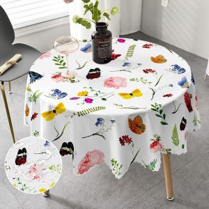 Mevronisshop-Nappe Ronde Anti Tache 150 Cm, Table Enduite Fleurie, Ext&eacute;rieur Imperm&eacute;able En Polyester, Protection Pour Salle &Agrave; Manger, Jardin, Cuisine, Pique-Nique, Restaurant - Neuf